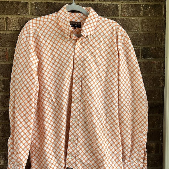 Robert Talbott Button Front shirt orange and white size large 100% cotton - Picture 1 of 8
